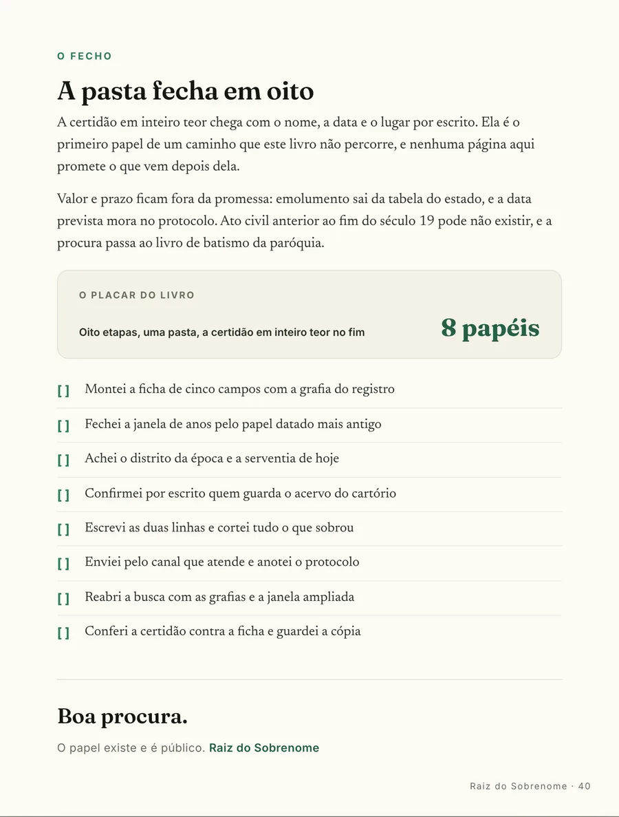 O fecho: A pasta do Rogério fechada em oito papéis, com o que fica fora da promessa escrito